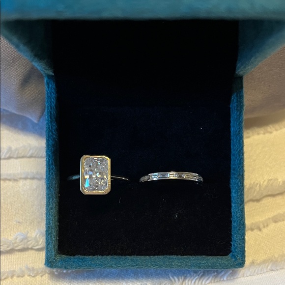 3 ct moissanite yellow and white gold wedding set